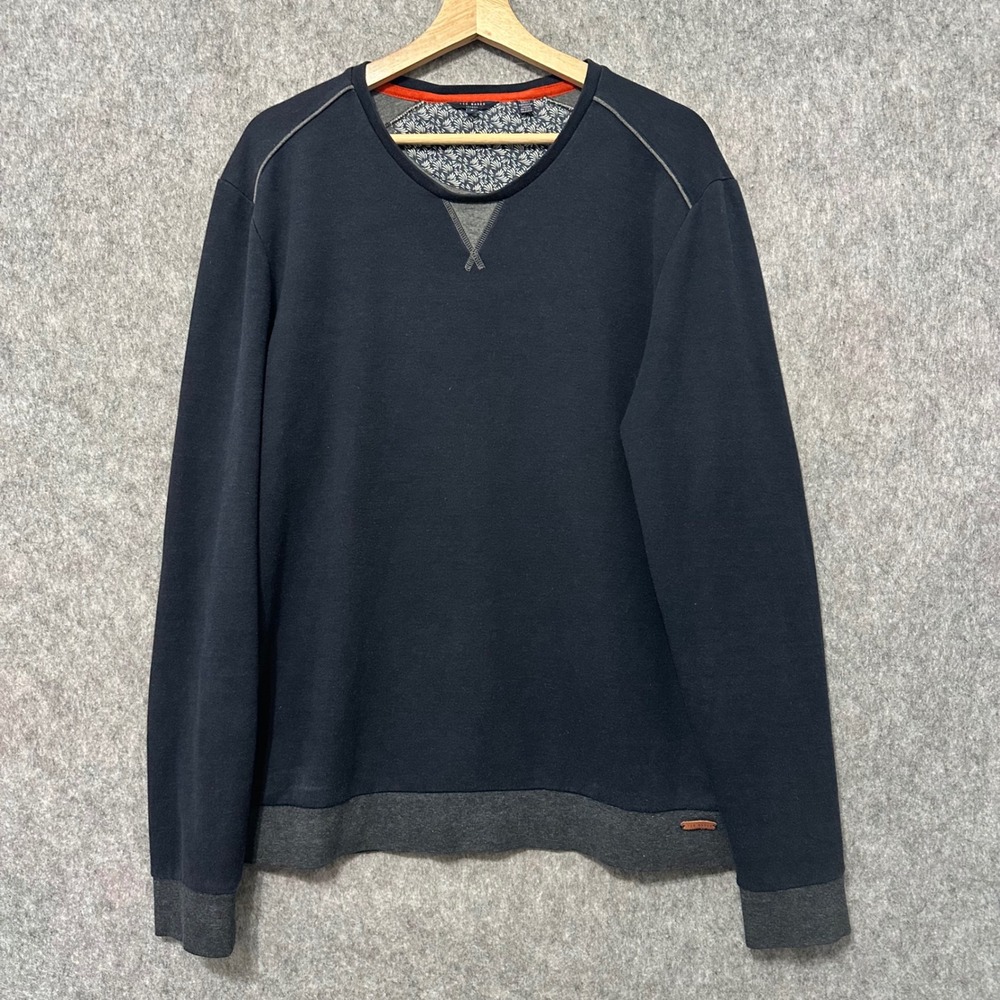 Ted Baker Sweatshirt Mens 5 Sz XL Black Crew Neck‎ Long Sleeve Pullover Cotton